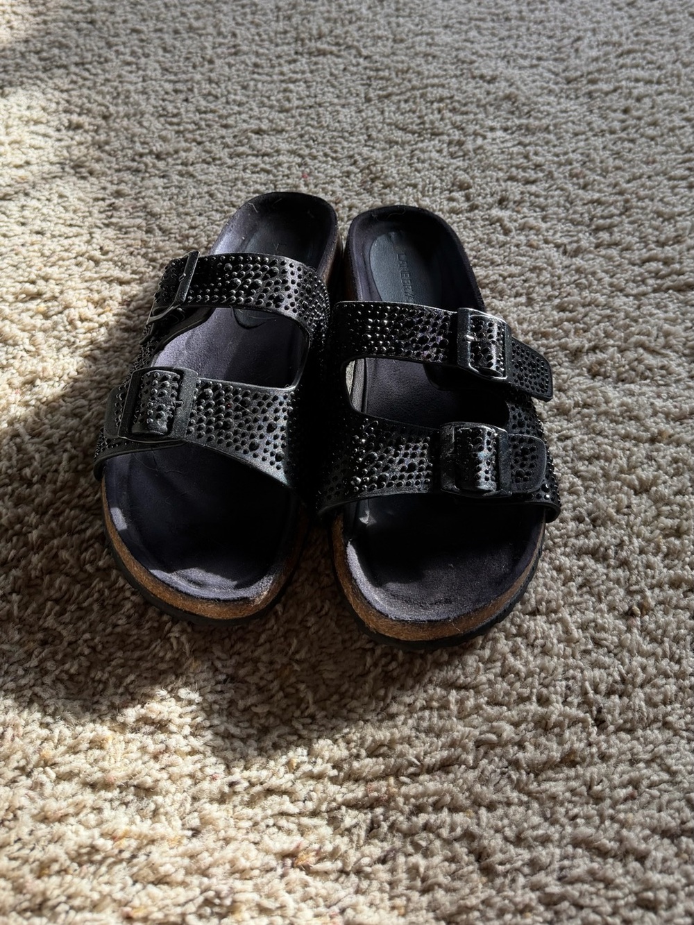 Black Double-Strap Slide Sandals